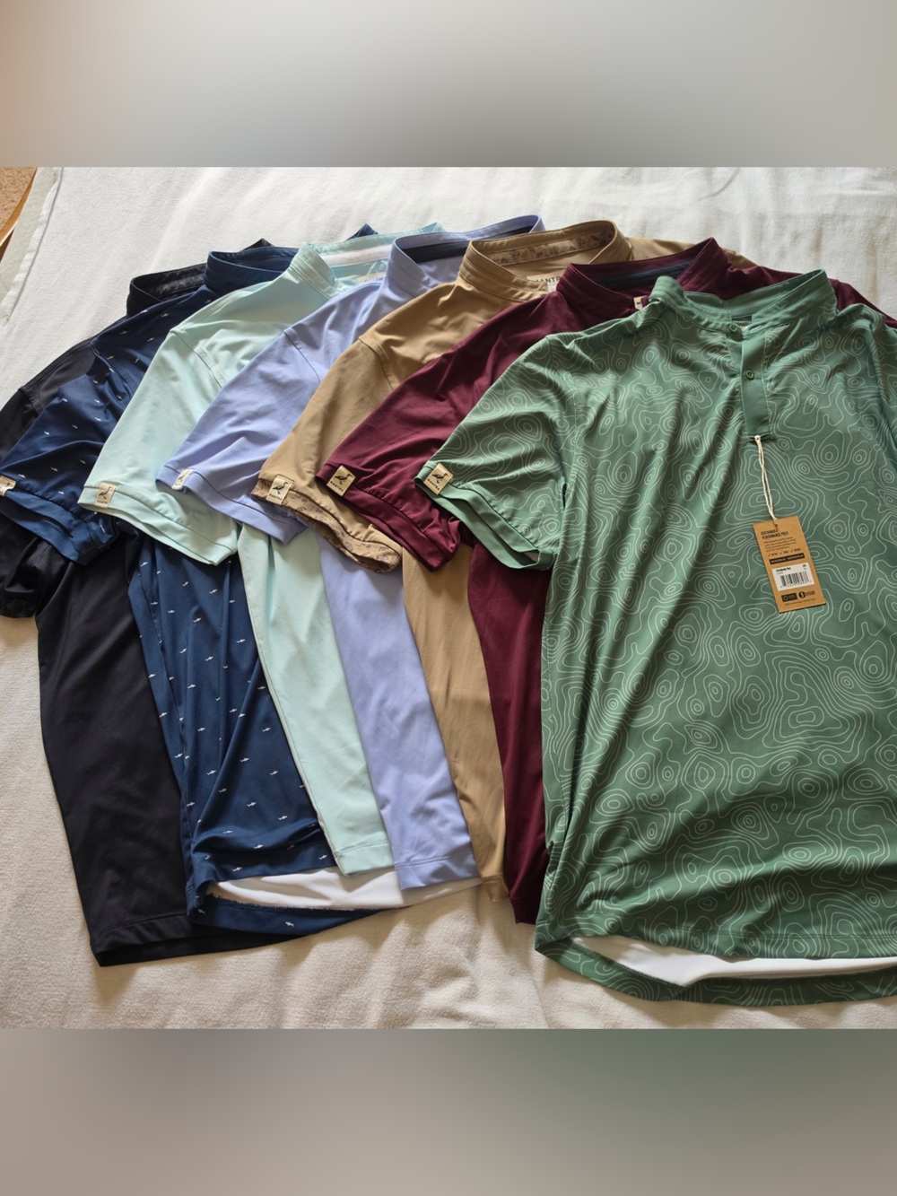 Men's Olive Green Printed Short Sleeve Polo - Mantra